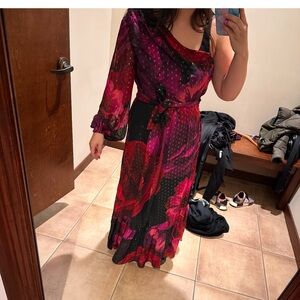 Versona Black and Red Floral Long Sleeve Wrap Dress